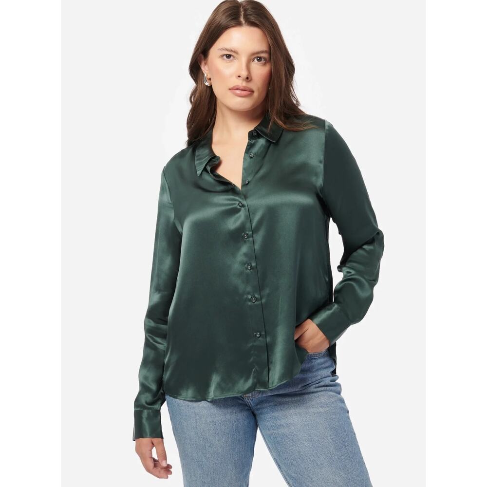 Madewell Silky Rich Green Viscose Longsleeve Button Up Blouse Size XS